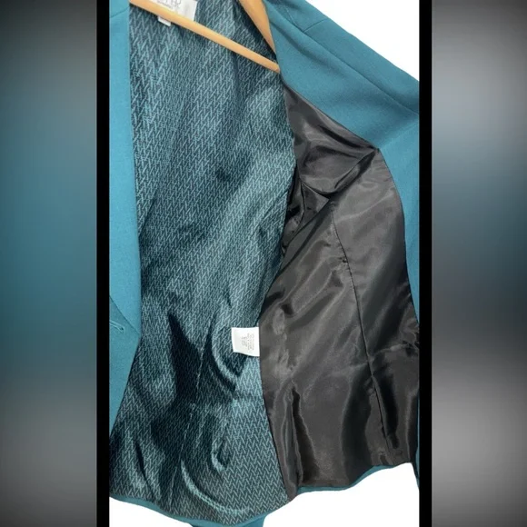 NWT Kasper Womens Sz 14 Teal Peacock Lined Button Blazer Jacket Career Suit $99 - Picture 7 of 13